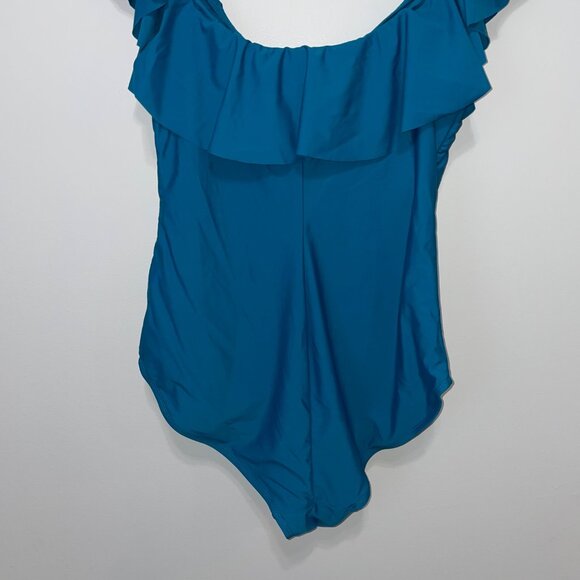 Time & Tru Women's XL Ruffled Blue One-Piece Swimsuit - Picture 6 of 6